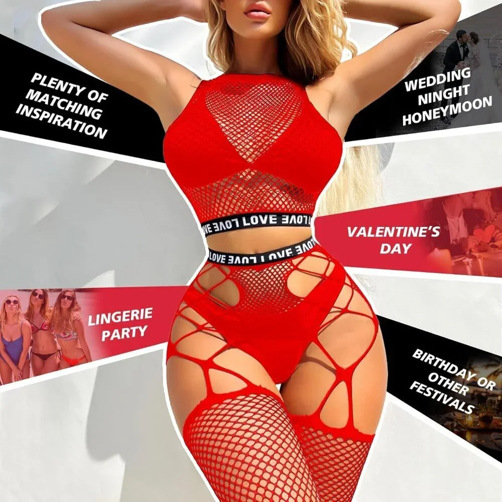 Sexy Lingerie for Women Naughty Fishnet Lingerie Set Bodysuit Erotic Teddy Sheer